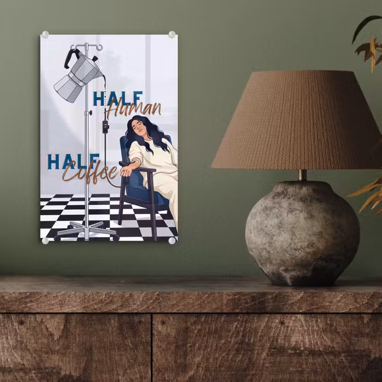 Glas schilderij - Half human, Half Coffee - Infuus - Koffie — 4