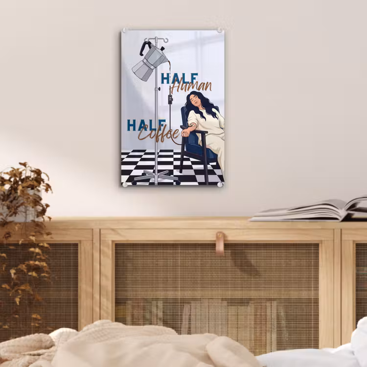 Glas schilderij - Half human, Half Coffee - Infuus - Koffie — 5