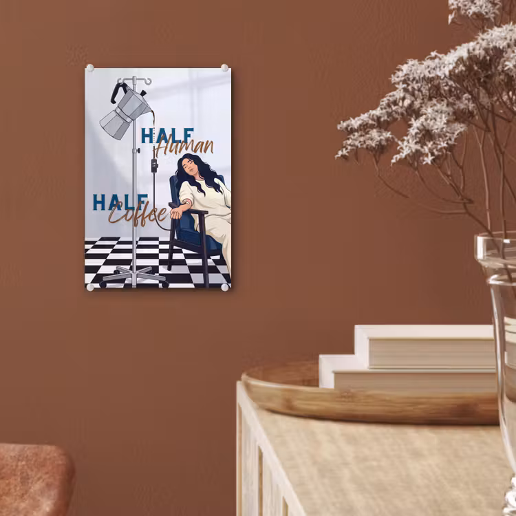 Glas schilderij - Half human, Half Coffee - Infuus - Koffie — 6