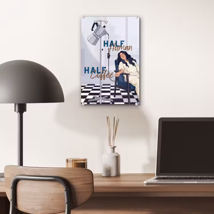 Glas schilderij - Half human, Half Coffee - Infuus - Koffie — 7