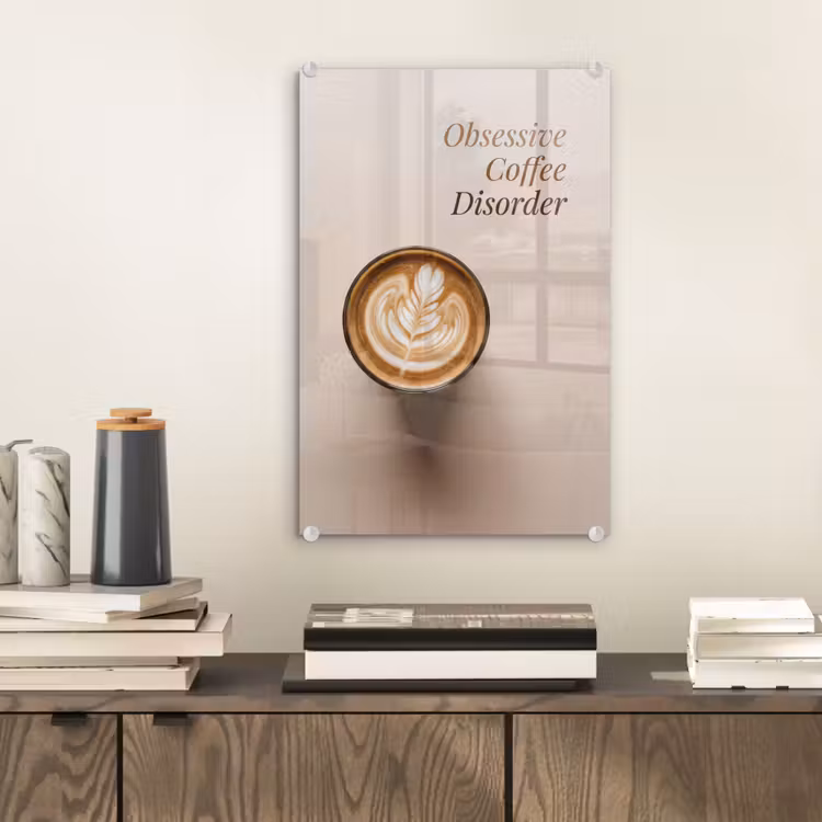 Glas schilderij - Koffie - Obessive Coffee Disorder - Beige — 2