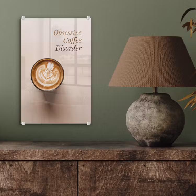 Glas schilderij - Koffie - Obessive Coffee Disorder - Beige — 4