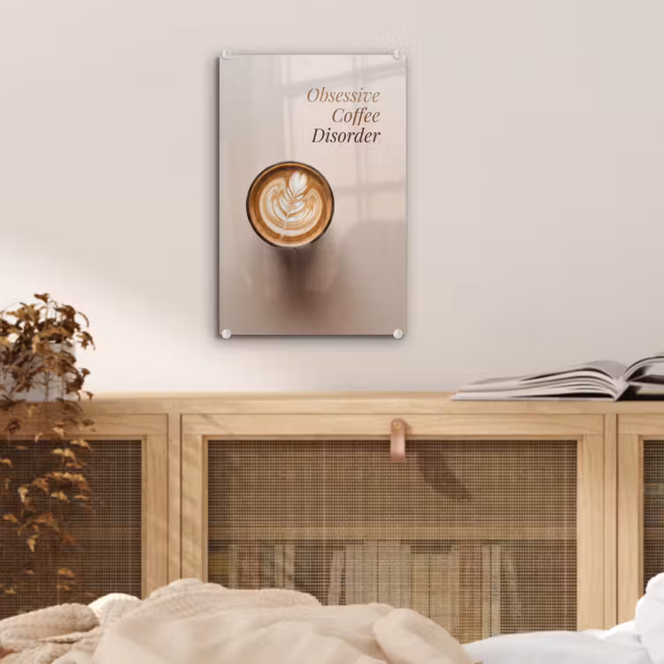 Glas schilderij - Koffie - Obessive Coffee Disorder - Beige — 5