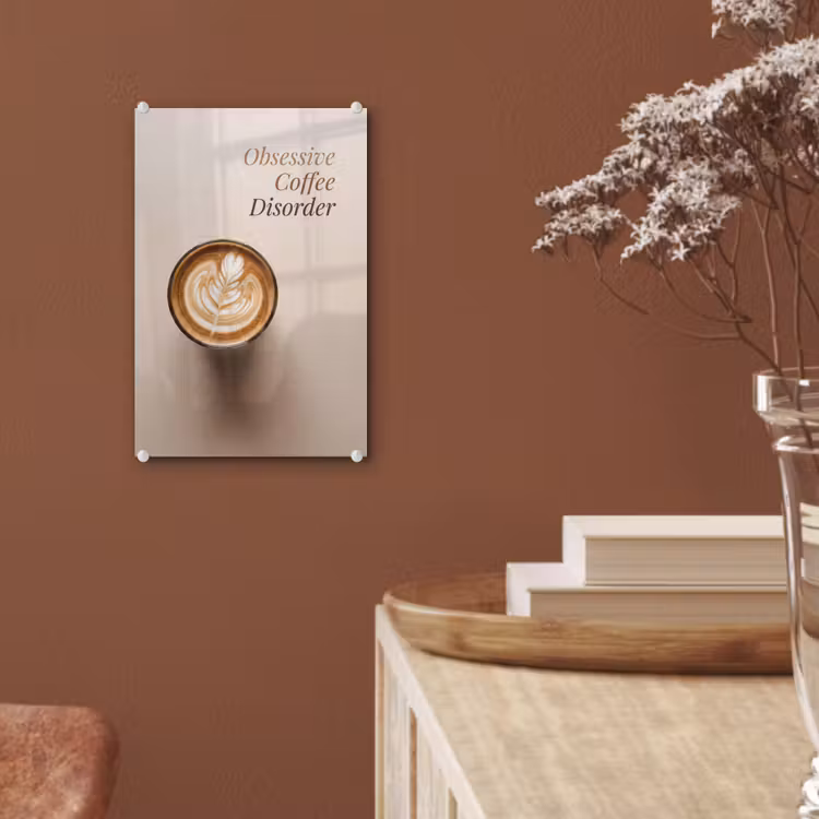 Glas schilderij - Koffie - Obessive Coffee Disorder - Beige — 6