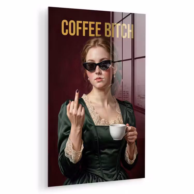 Glas schilderij - Koffie - Vrouw - Middelvinger — 1