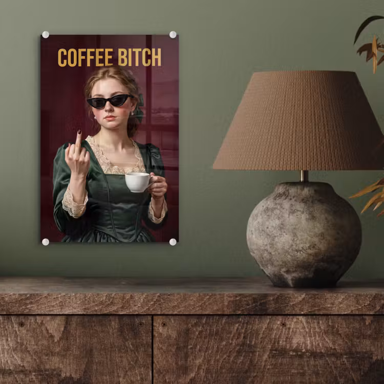 Glas schilderij - Koffie - Vrouw - Middelvinger — 4