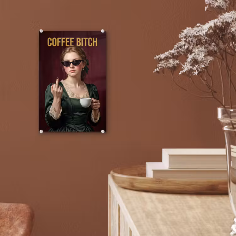 Glas schilderij - Koffie - Vrouw - Middelvinger — 6