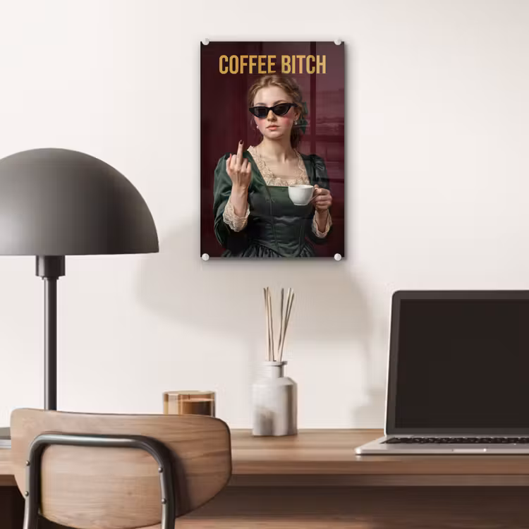 Glas schilderij - Koffie - Vrouw - Middelvinger — 7
