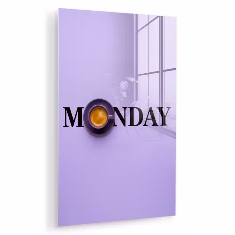Glas schilderij - Maandag - Mok - Koffie - Paars — 1