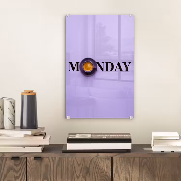 Glas schilderij - Maandag - Mok - Koffie - Paars — 2