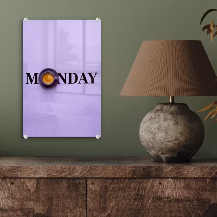 Glas schilderij - Maandag - Mok - Koffie - Paars — 4