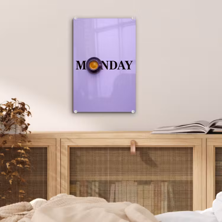 Glas schilderij - Maandag - Mok - Koffie - Paars — 5