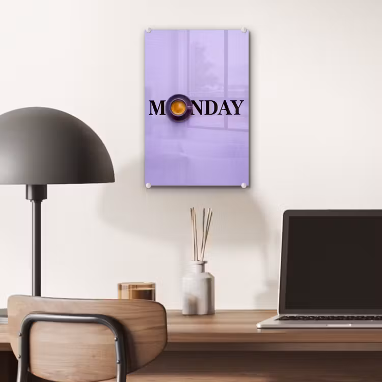 Glas schilderij - Maandag - Mok - Koffie - Paars — 7