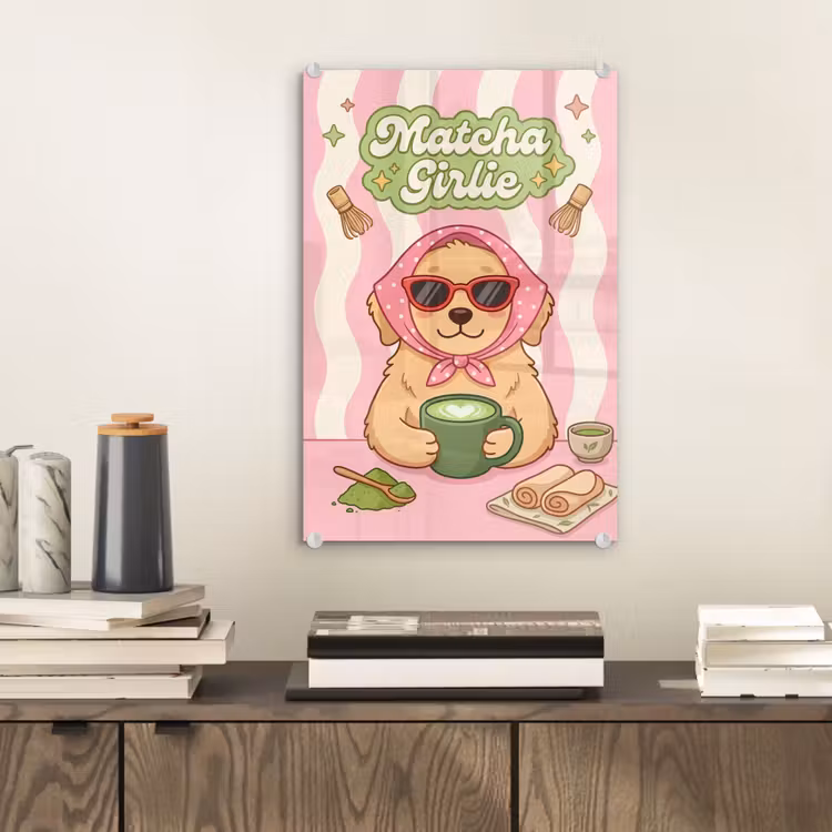 Glas schilderij - Matcha - Hond - Roze - Groen — 2