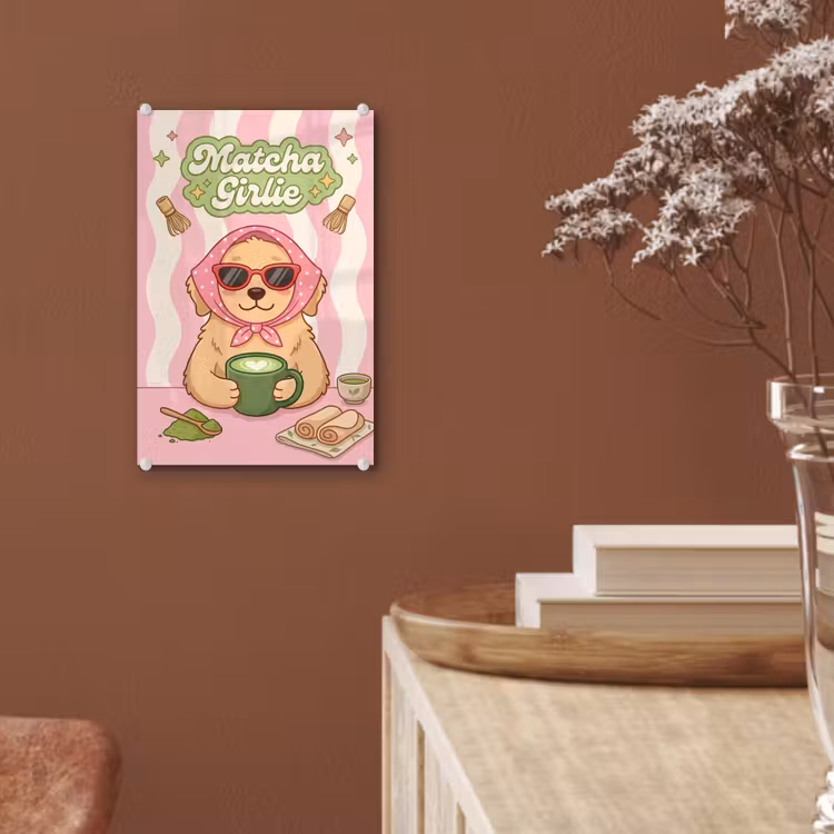 Glas schilderij - Matcha - Hond - Roze - Groen — 6
