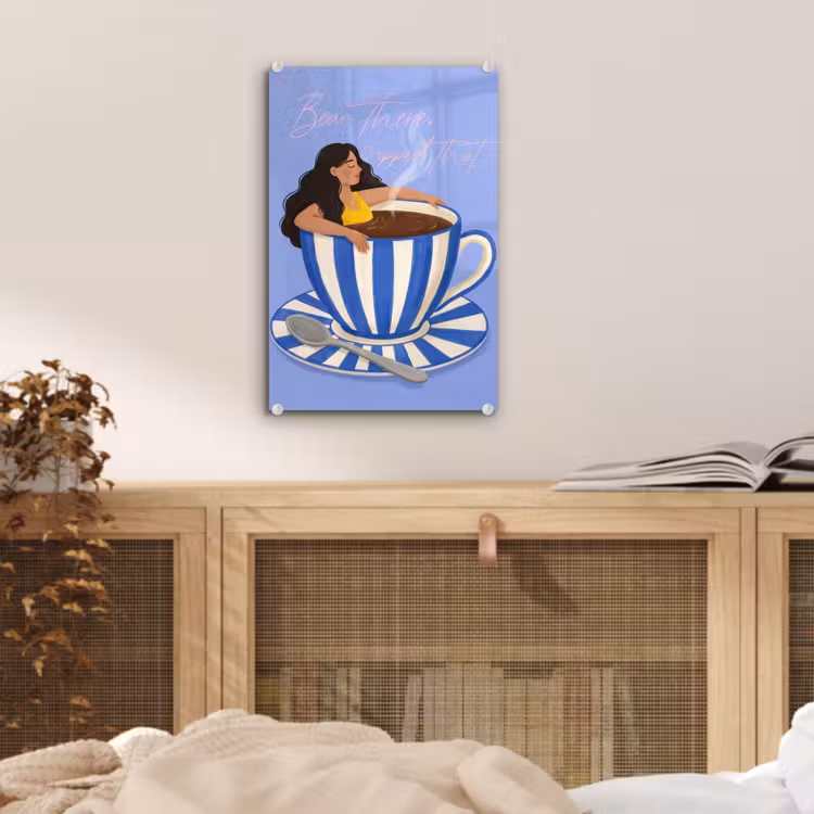 Glas schilderij - Mok - Koffie - Vrouw - Paars — 5