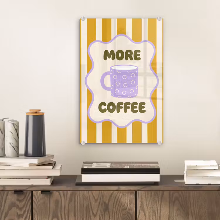 Glas schilderij - More coffee - Geel - Paars - Strepen - Mok — 2
