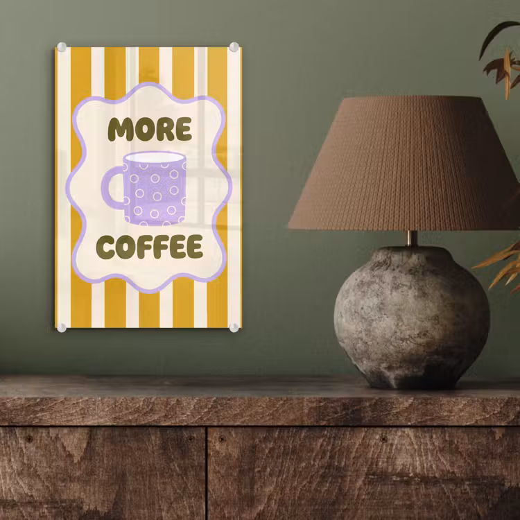 Glas schilderij - More coffee - Geel - Paars - Strepen - Mok — 4