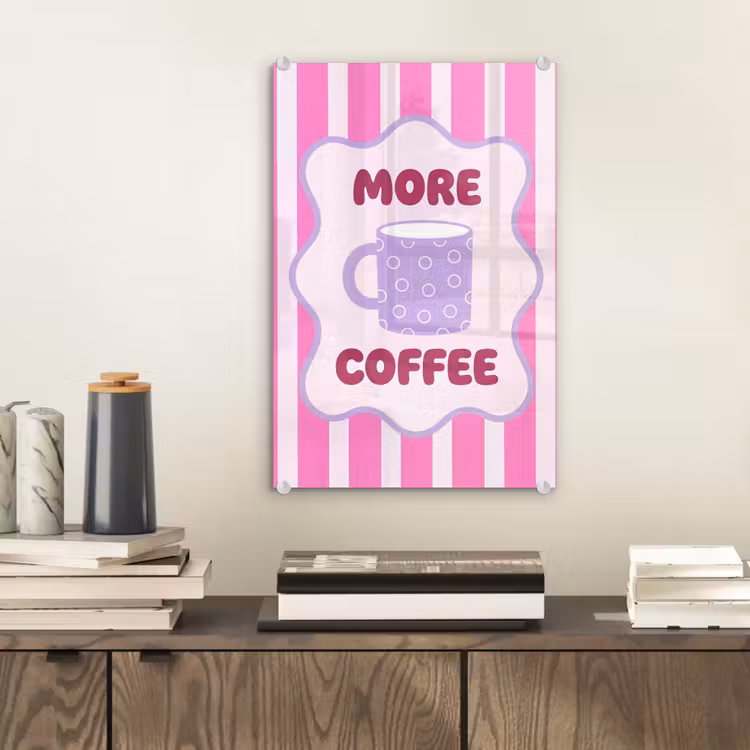 Glas schilderij - More coffee - Roze - Paars - Strepen - Mok — 2
