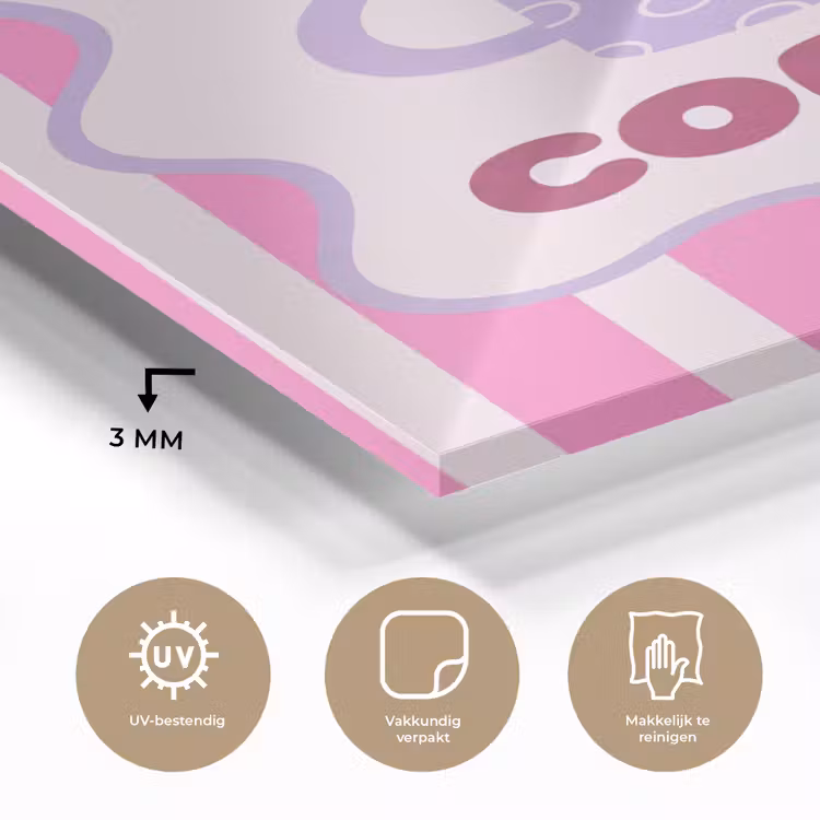 Glas schilderij - More coffee - Roze - Paars - Strepen - Mok — 3