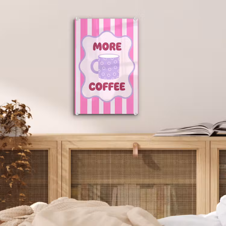 Glas schilderij - More coffee - Roze - Paars - Strepen - Mok — 5