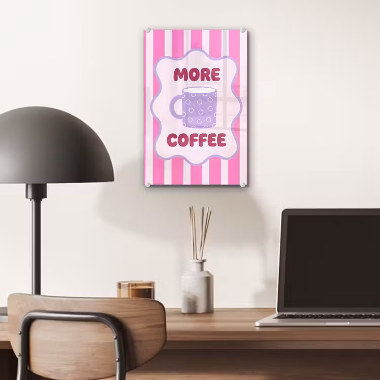 Glas schilderij - More coffee - Roze - Paars - Strepen - Mok — 7
