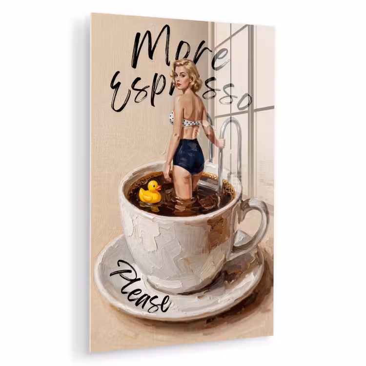Glas schilderij - More espresso - Koffie - Eend — 1