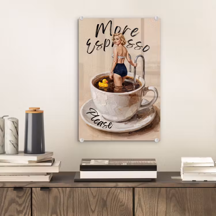 Glas schilderij - More espresso - Koffie - Eend — 2