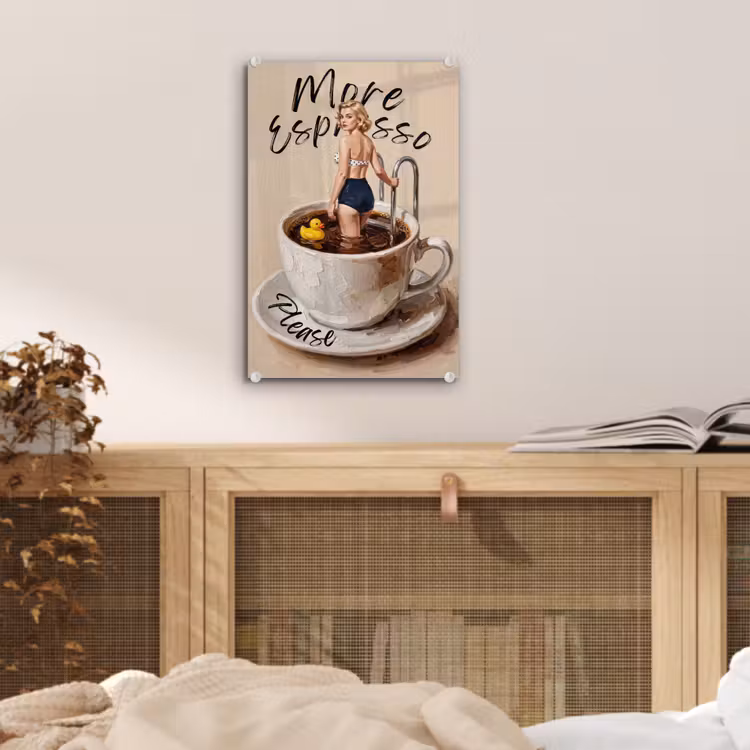 Glas schilderij - More espresso - Koffie - Eend — 5