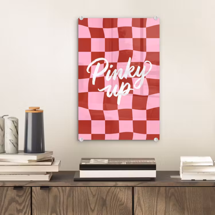 Glas schilderij - Pinky up - Geblokt - Bordeauxrood — 2