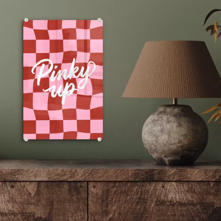 Glas schilderij - Pinky up - Geblokt - Bordeauxrood — 4
