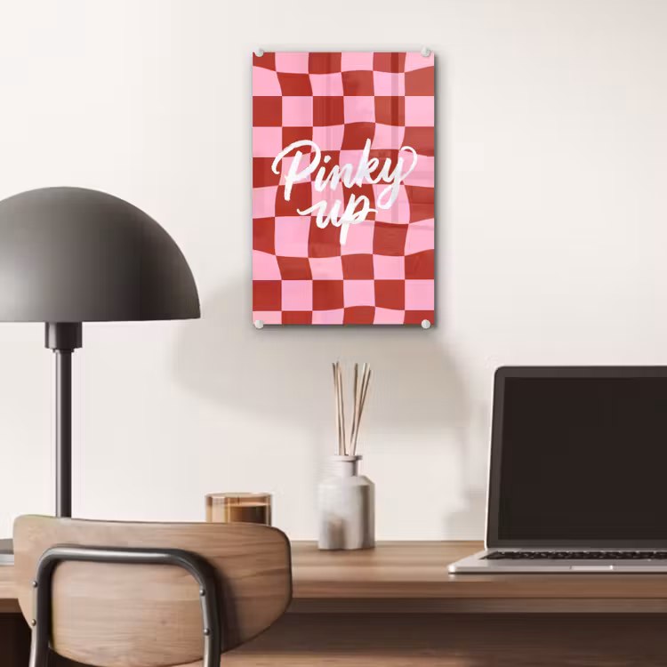Glas schilderij - Pinky up - Geblokt - Bordeauxrood — 7