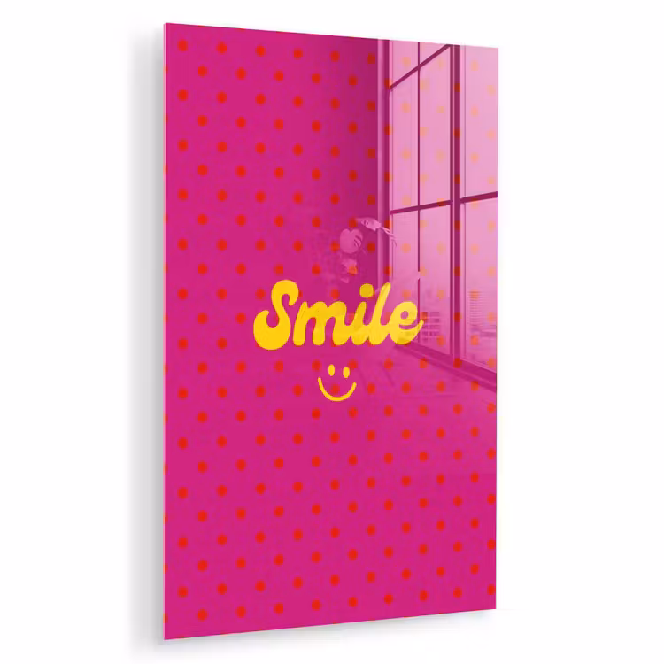 Glas schilderij - Smile - Stippen - Geel - Smiley - Roze — 1