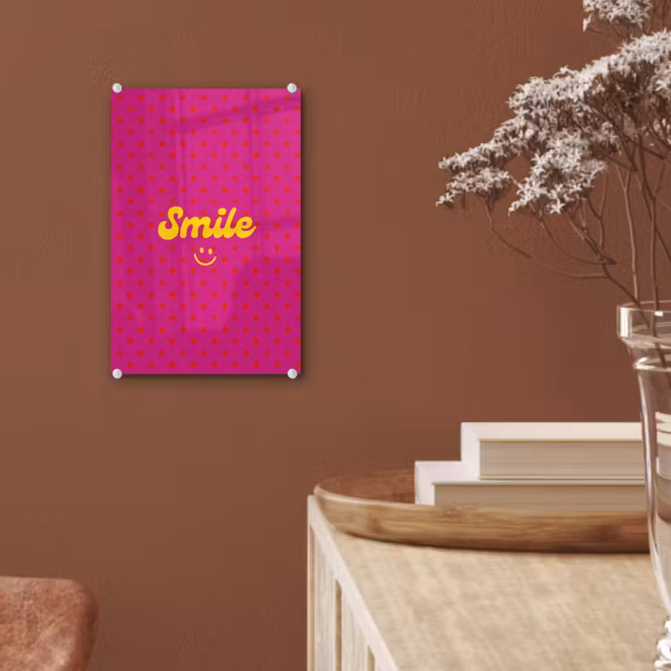 Glas schilderij - Smile - Stippen - Geel - Smiley - Roze — 6