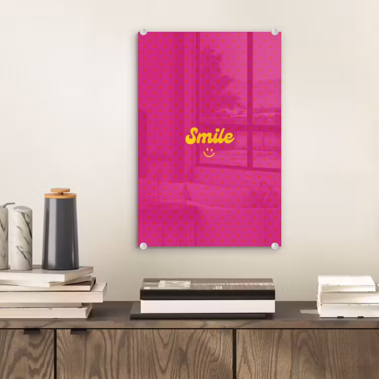 Glas schilderij - Smile - Stippen - Roze — 2