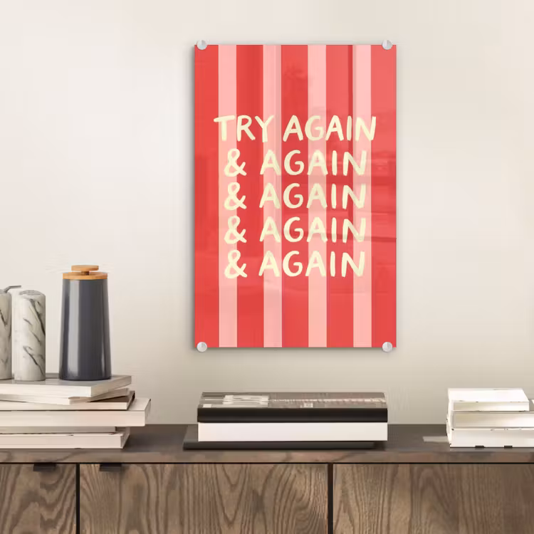 Glas schilderij - Strepen - Rood - Try again — 2