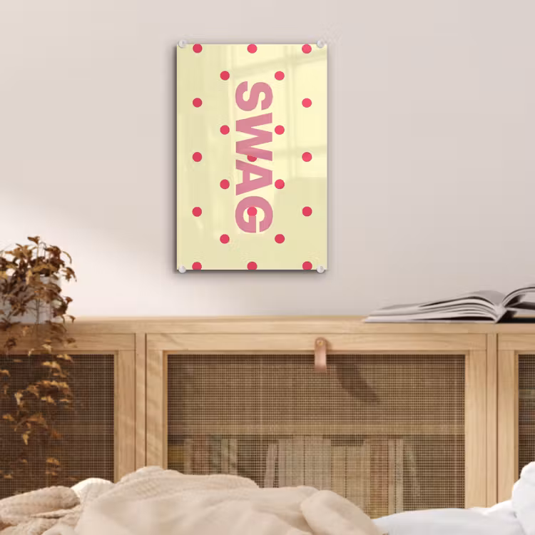 Glas schilderij - Swag - Roze - Stippen - Geel — 5