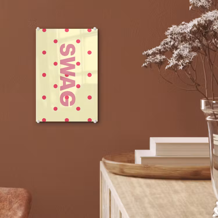 Glas schilderij - Swag - Roze - Stippen - Geel — 6