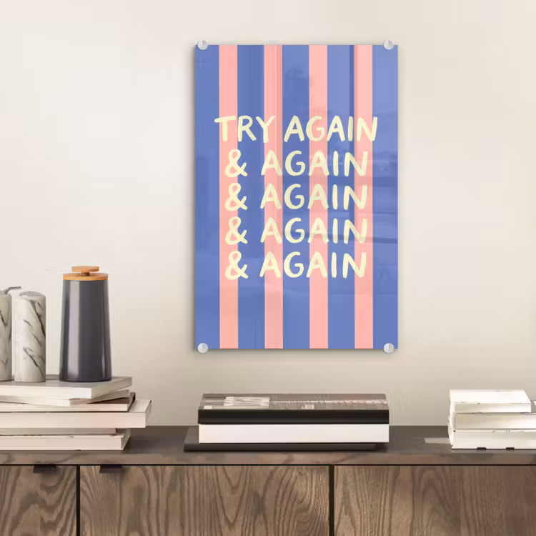Glas schilderij - Try again - Strepen - Roze - Verticaal - Blauw — 2