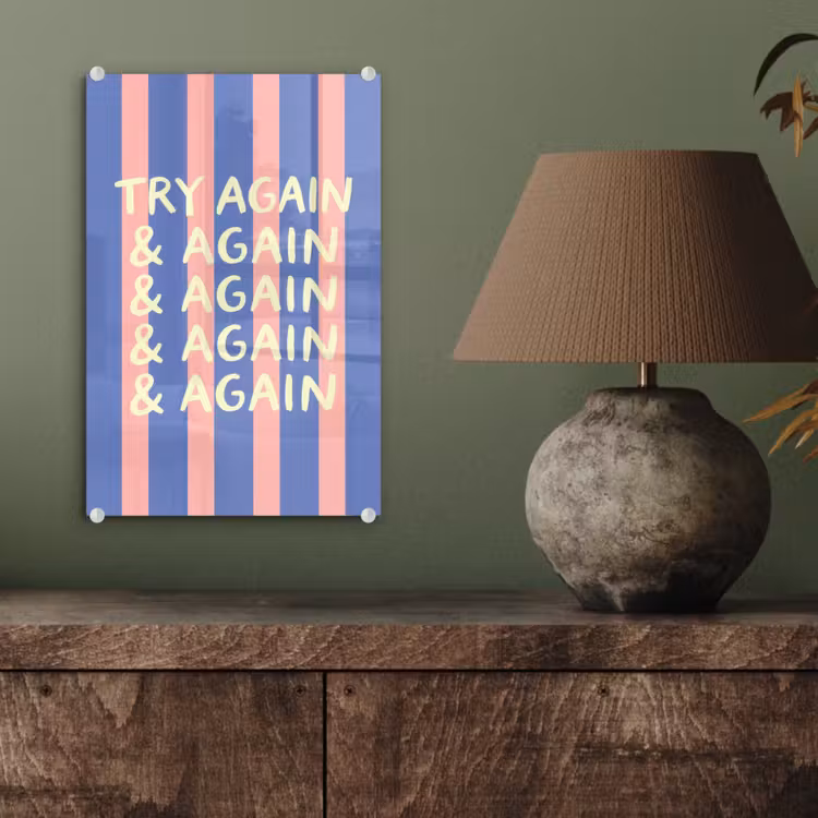 Glas schilderij - Try again - Strepen - Roze - Verticaal - Blauw — 4