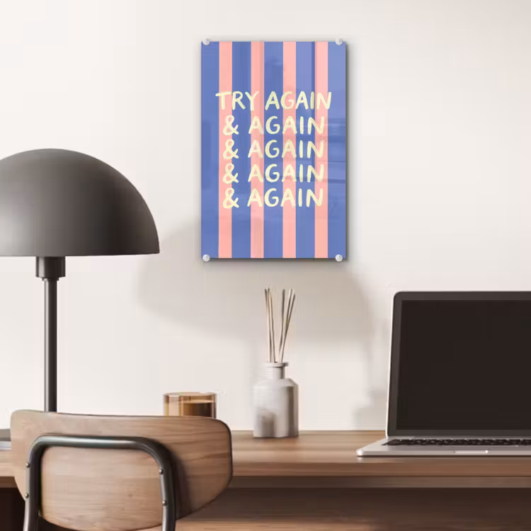 Glas schilderij - Try again - Strepen - Roze - Verticaal - Blauw — 7