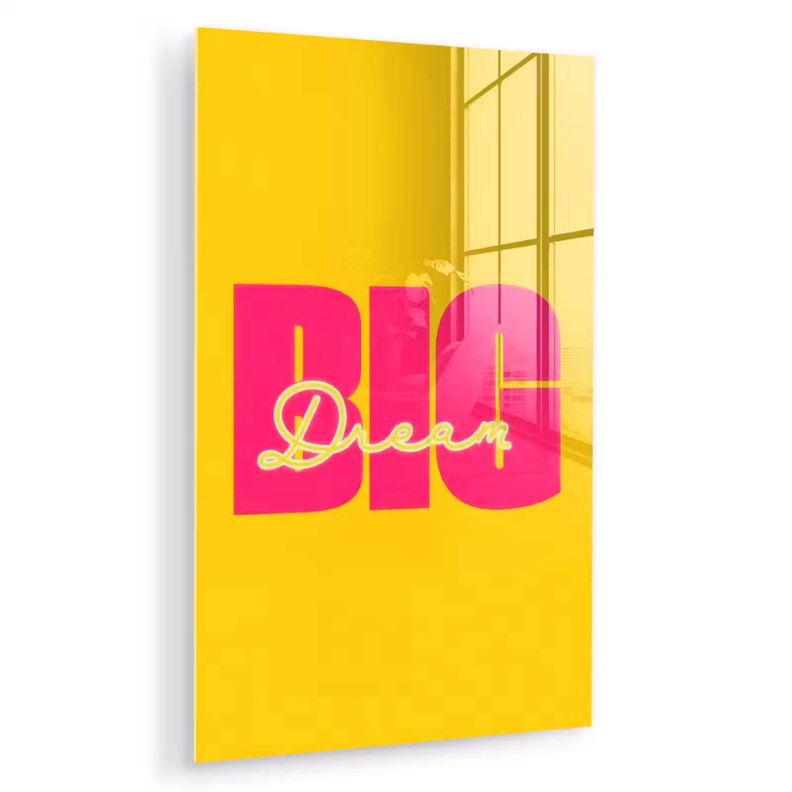 Glas schilderij - Dream big - Geel - Roze — 1