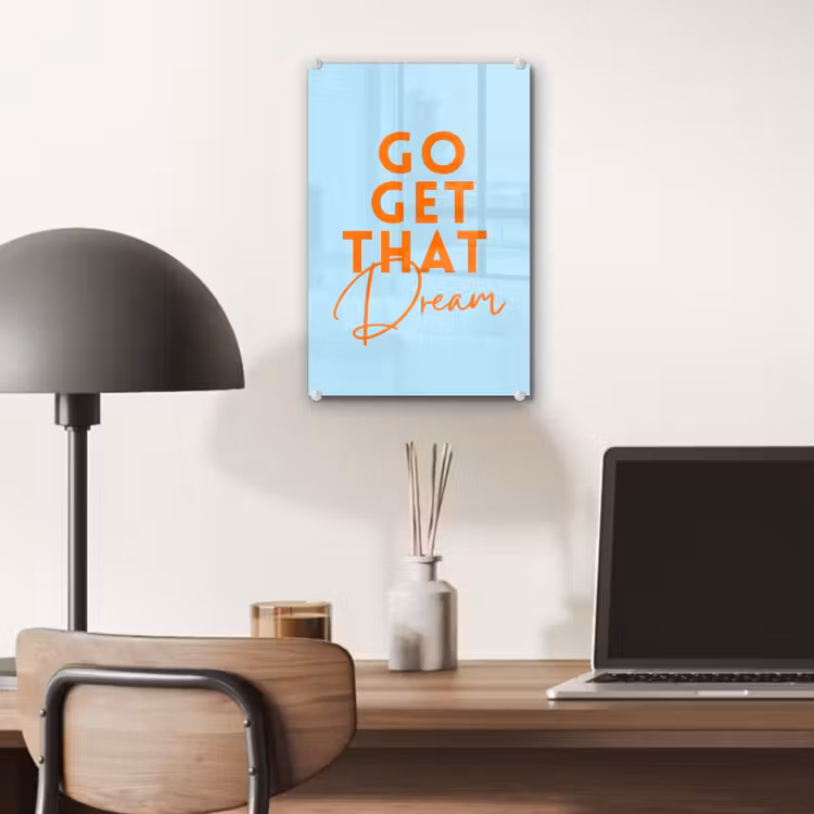 Glas schilderij - Blauw - Oranje - Tekst — 7