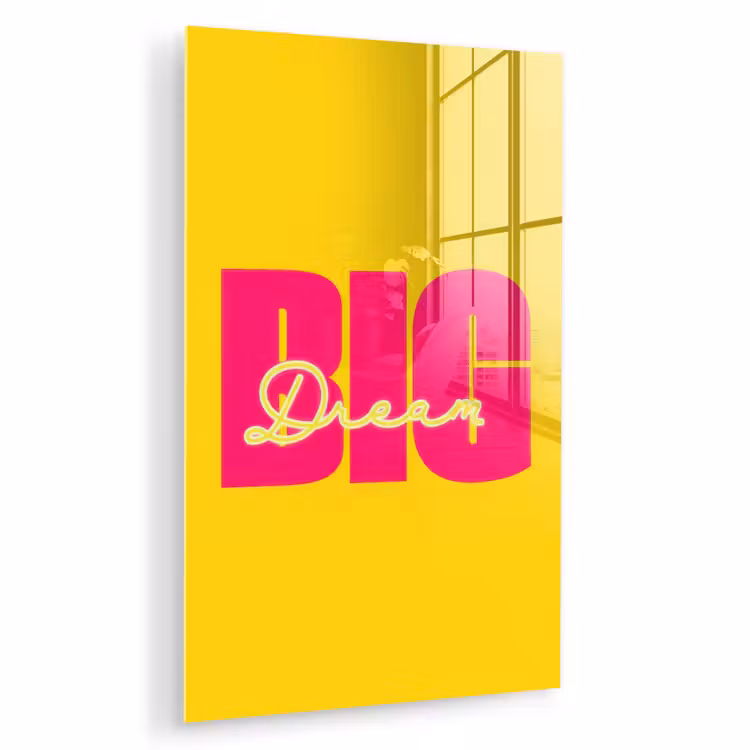 Glas schilderij - Dream big - Geel - Roze — 1
