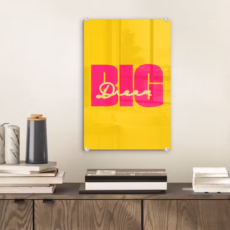 Glas schilderij - Dream big - Geel - Roze — 2