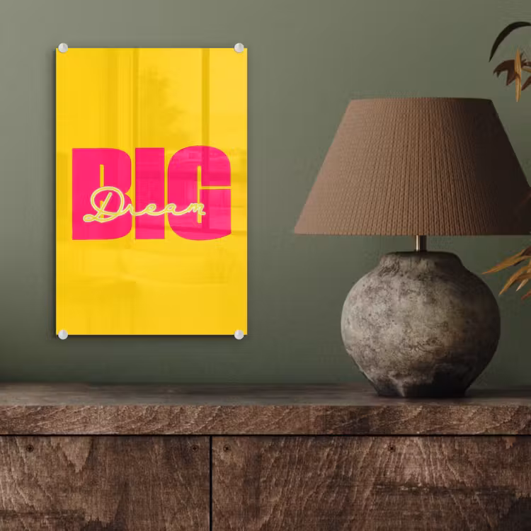 Glas schilderij - Dream big - Geel - Roze — 4