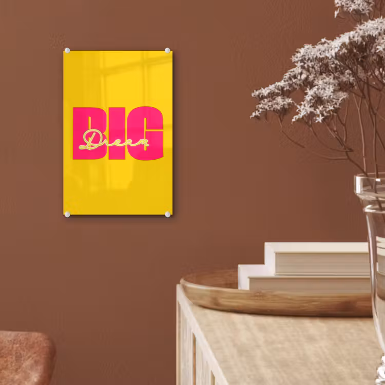 Glas schilderij - Dream big - Geel - Roze — 6