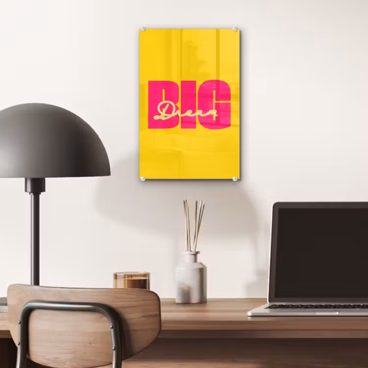 Glas schilderij - Dream big - Geel - Roze — 7