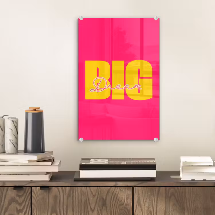 Glas schilderij - Dream big - Roze - Geel - Minimalistisch — 2