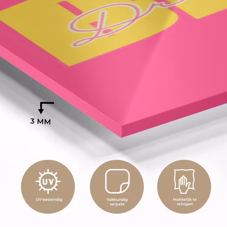Glas schilderij - Dream big - Roze - Geel - Minimalistisch — 3